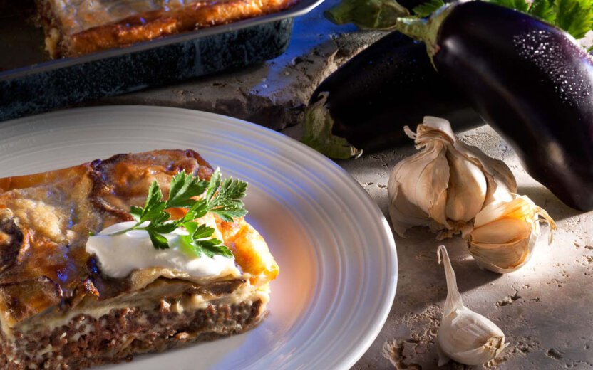 Moussaka mit Auberginen und Knobloch